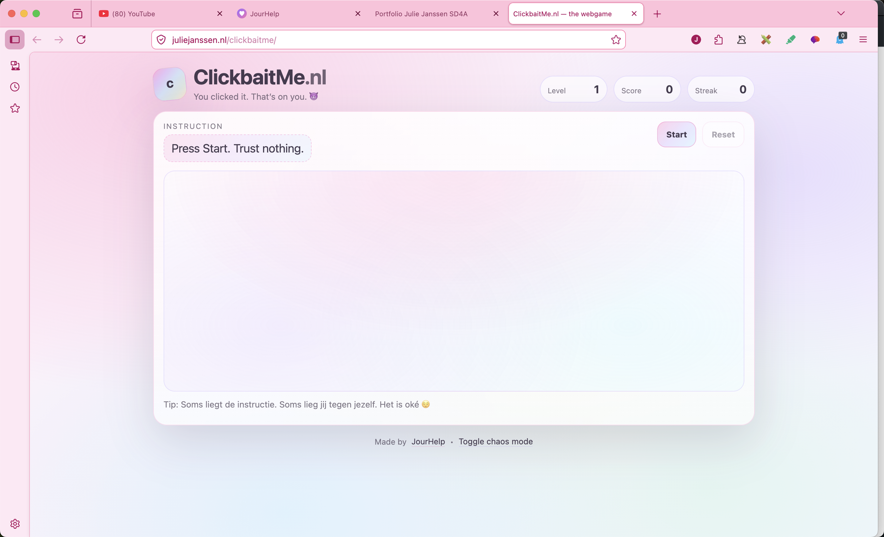 Screenshot of the ClickbaitMe webgame
