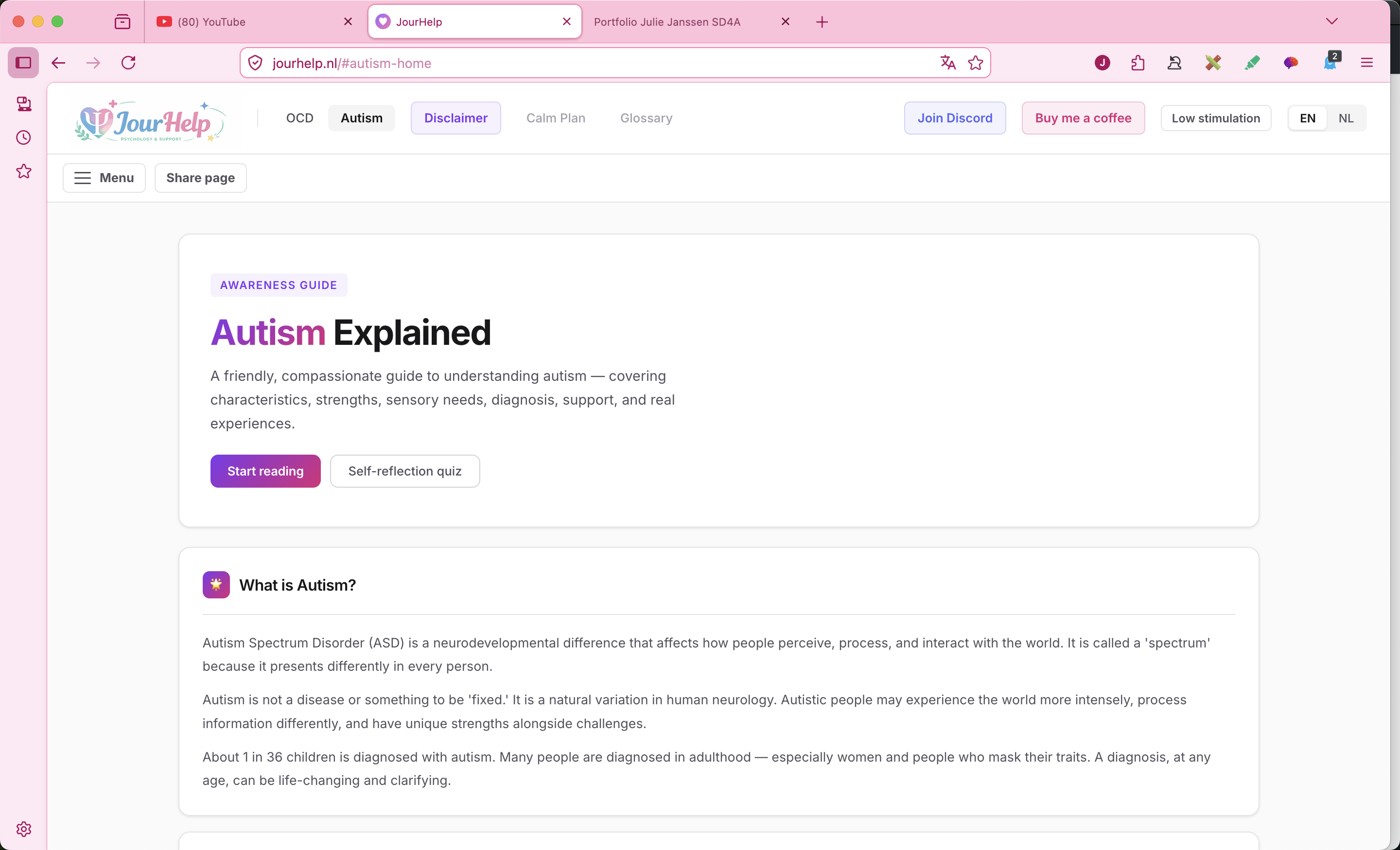 Screenshot of the JourHelp autism guide
